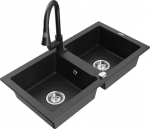 Granitinė virtuvinė plautuvė Mexen Mario su mai&scaron;ytuvu ir sifonu, Metallic black/silver+Black