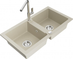 Granitinė virtuvinė plautuvė Mexen Mario su mai&scaron;ytuvu ir sifonu, Beige+Chrome