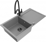 Granitinė virtuvinė plautuvė Mexen Leo su mai&scaron;ytuvu ir sifonu, Grey+Black