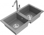 Granitinė virtuvinė plautuvė Mexen Mario su mai&scaron;ytuvu ir sifonu, Grey+Grey/Chrome