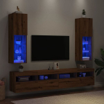 Tv spintelės su led, 2vnt., rudos ąžuolo, 30,5x30x102cm