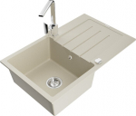 Granitinė virtuvinė plautuvė Mexen Bruno su mai&scaron;ytuvu ir sifonu, Beige+Chrome