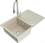 Granitinė virtuvinė plautuvė Mexen Bruno su mai&scaron;ytuvu ir sifonu, Beige+Chrome