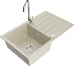 Granitinė virtuvinė plautuvė Mexen Bruno su mai&scaron;ytuvu ir sifonu, Beige+Chrome