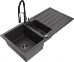 Granitinė virtuvinė plautuvė Mexen Andres su mai&scaron;ytuvu ir sifonu, Black granite+Black/Chrome