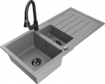 Granitinė virtuvinė plautuvė Mexen Andres su mai&scaron;ytuvu ir sifonu, Grey+Black