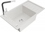 Granitinė virtuvinė plautuvė Mexen Elias su mai&scaron;ytuvu ir sifonu, White+Black/Chrome