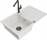 Granitinė virtuvinė plautuvė Mexen Bruno su mai&scaron;ytuvu ir sifonu, White+Black