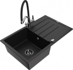 Granitinė virtuvinė plautuvė Mexen Bruno su mai&scaron;ytuvu ir sifonu, Black+Black/Chrome