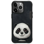 Dėklas telefonui juodas su siuvinėta panda iPhone 15 Pro Nimmy