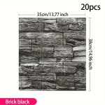 3D lipdukas sienai su plytų ra&scaron;tu, 35 cm, pilkas, 20 vnt 38 cm / 14,96 colio juodos spalvos