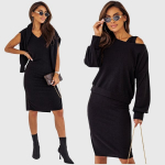 Suknelės ir megztinio rinkinys moterims Fashion, juodas