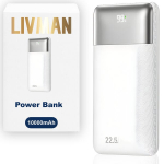 Atsarginis maitinimo &scaron;altinis ("Power Bank") LIVMAN RPP-5 - greito įkrovimo i&scaron;orinė baterija su dviem i&scaron;ėjimais, 10000mAh, 22,5W