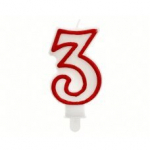 Žvakutė skaičius 3 su raudonu kontūru, 7 cm