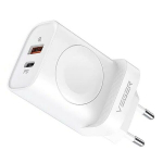 Sieninis įkroviklis su belaidžiu įkrovimu skirtas Apple Watch, USB-A + Type-C, PD QC3.0 3A 25W W002E Baltas
