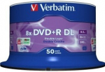 "verbatim dvd+r dl", dvisluoksnis, sidabrinės spalvos, 43758, 8,5 gb, 8x, suktukas, 50 vnt., 12 cm, skirtas duomenų archyvavimui