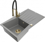 Granitinė virtuvinė plautuvė Mexen Cesar su mai&scaron;ytuvu ir sifonu, Grey/Black/Gold