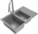 Granitinė virtuvinė plautuvė Mexen Gaspar su mai&scaron;ytuvu ir sifonu, Grey/Chrome