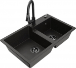 Granitinė virtuvinė plautuvė Mexen Tomas su mai&scaron;ytuvu ir sifonu, Metallic black/gold/Black