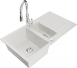 Granitinė virtuvinė plautuvė Mexen Matias su mai&scaron;ytuvu ir sifonu, White/Chrome