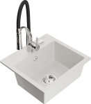 Granitinė virtuvinė plautuvė Mexen Milo su mai&scaron;ytuvu ir sifonu, White/Black/Chrome