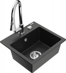 Granitinė virtuvinė plautuvė Mexen Milo su mai&scaron;ytuvu ir sifonu, Metallic black/Silver/Chrome
