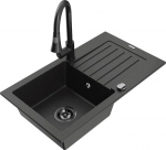 Granitinė virtuvinė plautuvė Mexen Pablo su mai&scaron;ytuvu ir sifonu, Metallic black/Silver/Black