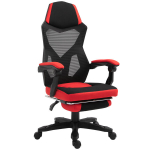 Ergonomi&scaron;ka biuro kėdė, žaidimų kėdė, sukiojama kėdė su atrama kojoms, kompiuterio kėdė, vadovo kėdė, reguliuojamo auk&scaron;čio, poliesteris, juoda + raudona, 58 x 63 x 112&ndash;122 cm