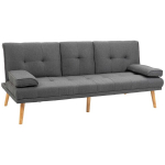 HOMCOM 3 vietų sofa-lova, sofa-lova su atlenkiamu staliuku, puodelio laikiklis, skandinavi&scaron;ko dizaino, tamsiai pilka, iki 250 kg