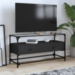 Tv spintelė su stikliniu stalvir&scaron;iu, juoda, 98x35x51cm, mediena