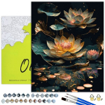 Tapyba pagal skaičius auksiniais blizgiais dažais ANT JUODOS DROBĖS Rėmelyje Oh Art! &Scaron;velnios gėlės 40x50 cm, 40x50 cm