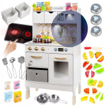 Medinė virtuvėlė vaikams su LED &scaron;viesa, maisto gaminimo garsais Kinderplay Premium, 107 cm