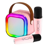 Mini karaoke aparatas su 2 belaidžiais mikrofonais, rožinė