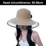 Moteri&scaron;kos skrybėlės, Bow Pearl &scaron;iaudinė kepurė: 56-58 cm, Seaside Big Edge paplūdimio kepurė, kremas nuo saulės ir stilingas, chaki
