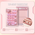 Kiiboom Phantom 21 Hot Swappable Crystal Acrylic Numpad, Bt5.0/2.4ghz/usb-c Triple Mode Nkro programuojama skaičių klaviatūra su pasukamu mygtuku, South Facing Rgb, 1900mah baterija (rožinė)