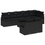 9 dalių sodo sofos rinkinys su pagalvėlėmis, smėlio spalvos poliratanas,2 vietų sodo sofa su pagalvėlėmis, juoda poliratanas
