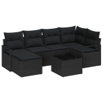 7 dalių Sodo Sofų Komplektas su Pagalvėmis Smėlio Poli Ratanas,2 vietų Sodo Sofa su Pagalvėmis Juoda Poli Ratanas