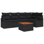 6 dalių sodo sofos rinkinys su pagalvėmis Juoda Poli ratanas Akacijos,2 vietų sodo sofa su pagalvėmis Juoda Poli ratanas