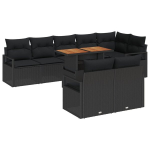 9 dalių sodo sofa komplektas su pagalvėlėmis Juoda poliratanas Akacija,2 vietų sodo sofa su pagalvėlėmis Juoda poliratanas