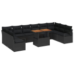 11 dalių sodo sofos rinkinys su pagalvėlėmis juodas poli ratanas akacija,2 vietų sodo sofa su pagalvėlėmis juodas poli ratanas