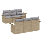 7 dalių sodo sofa rinkinys su pagalvėlėmis Smėlio Poli Ratanas,2 vietų sodo sofa su saugykla ir pagalvėlėmis Smėlio Poli Ratanas