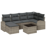 6 dalių sodo sofos rinkinys su pagalvėlėmis Black Poli Ratanas,2-vietė sodo sofa su saugojimu ir pagalvėlėmis Grey Poli Ratanas