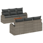 7 dalių sodo sofas komplektas su pagalvėlėmis Pilka poli ratanas akacijos mediena,2 vietų sodo sofa su saugojimu ir pagalvėlėmis Pilka poli ratanas