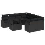 9 Dalių Sodo Sofa Rinkinys su Pagalvėlėmis Juoda Poli Ratanas,2-vietė Sodo Sofa su Saugojimu & Pagalvėlėmis Juoda Poli Ratanas