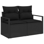 8 Dalių Sodo Sofa Rinkinys su Pagalvėlėmis Juoda Poli Ratanas,2 vietų Sodo Sofa su Saugojimu ir Pagalvėlėmis Juoda Poli Ratanas