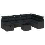 9 dalių sodo sofos komplektas su pagalvėlėmis juodas poly ratanas,2 vietų sodo sofa su pagalvėlėmis juodas poly ratanas