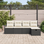5 dalių sodo sofa komplektas su pagalvėmis Juoda poliratanas,2 vietų sodo sofa su pagalvėmis Juoda poliratanas