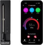 Meater se [naujas] &ndash; belaidis, i&scaron;manusis mėsos termometras su bluetooth, didelis diapazonas, matuoja pagrindinę ir aplinkos temperatūrą, bbq, orkaitė, grilis, virtuvė, rūkykla, rotisserie, su juodu įkrovikliu
