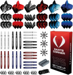Darts Corner Bx228 derinimo rinkinys | 125 dalių priedų rinkinys su 24 koteliais, 36 plunksnomis, antgalių apsauga, kotelių spyruoklėmis, sulūžusių kotelių i&scaron;ėmikliu ir plieninių antgalių galąstuvu