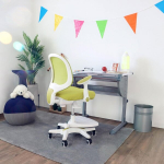 Hjh Office Kid Ergo 736414 vaiki&scaron;ka ra&scaron;omojo stalo kėdė, audinys / tinklelis, vaiki&scaron;ka kėdė su kojų atrama, sulankstomi porankiai, žalia/balta